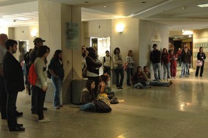 Students watching the inauguration festivities