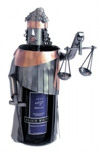 Justice is blind and also made of wine bottles